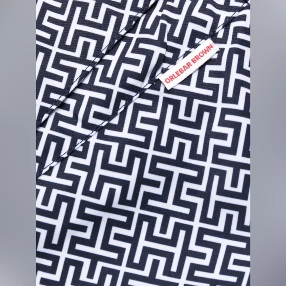 NWT Orlebar Brown Bulldog Laurito Swim Shorts - Size 30 - Navy Geometric Pattern